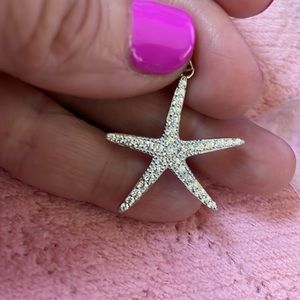 925 Sterling Silver sparkling CZ nautical starfish necklace charm pendant